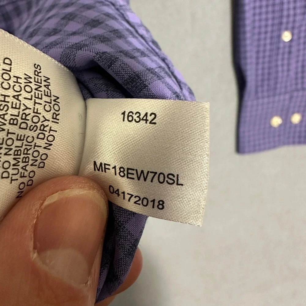 Peter Millar‎ Gingham Check Button Down Shirt Long Sleeve Purple Mens Size Large
